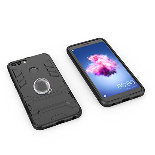 Cover Huawei P Smart, EasyBee Kickstand Series 2 in 1 Ibrido Rugged Duro PC+Morbido Gomma Silicone [Rugged Armor] [Shock-Absorption] Dual Layer Hybrid custodia per Huawei P Smart/Enjoy 7s, Nero