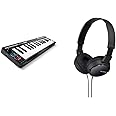 M-Audio Keystation Mini 32 MK3 - Portable USB MIDI Keyboard Controller for Mobile Music Production With Software Suite & Sony MDR-ZX110 Overhead Headphones - Black , BASIC, Pack of 1