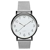 Herren Uhr Edelstahl Armband Kimdera Unisex Armbanduhr Paar Damen Mesh-Metallband Silber Quarz Mode Damenuhr Ultra-flach dünn Ultra Thin Dial (schwarz)