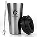 Produktbild MojiDecor Edelstahl Kaffeebecher Thermobecher mit Schraubdeckel und Kaffeelöffel, Isolierbecher 500ml Coffee to go Autobecher Trinkbecher für unterwegs, Travel Mug BPA Frei, Leicht & Auslaufsicher
