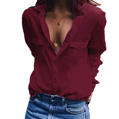 Mujeres Camisa 2019 Nuevo otoño e Invierno Cuello en V Profundo...