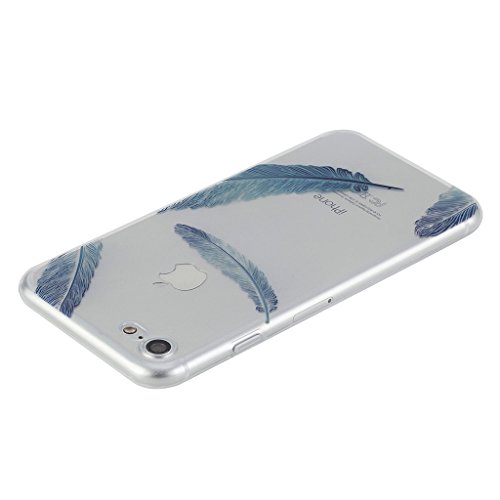 Funda iPhone 7 Silingsan Funda de Silicona TPU para iPhone 7 Carcasa Transparente Soft Clear Case Cover Funda Blanda Flexible Carcasa Delgado Ligero Caja Anti Rasgu  os Anti Choque con Dise  o Creativo - Pluma Azul