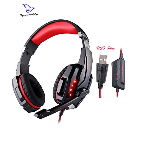 KOTION EACH G9000S USB 7.1 Surround Sound Version Game Gaming Computer Headset Earphone Headband with Microphone LED Light (red&amp;black)