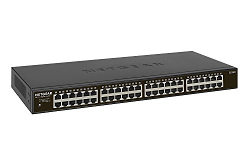 Netgear GS348-100EUS Unmanaged Gigabit Switch (48x Gigabit Ports, Metallgehäuse, lüfterlos, Stromverbrauch max. 11,1W) schwarz