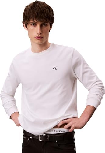Calvin Klein LS Easy Monogram Tee LV04RD247G Tees, Bianco (Bright White), S, Bianco (Bianco Brillante), S