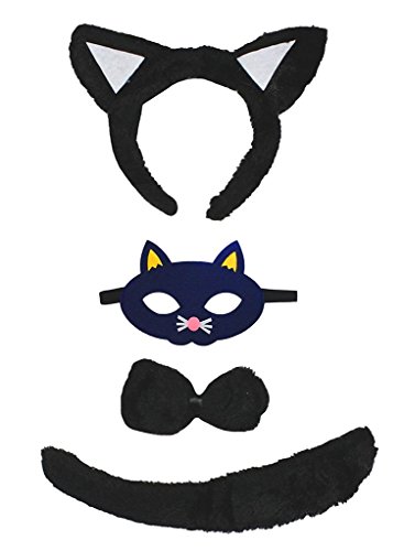 Petitebelle Bandeau Bowtie Masque Queue 4pc Costume Taille unique Chat noir