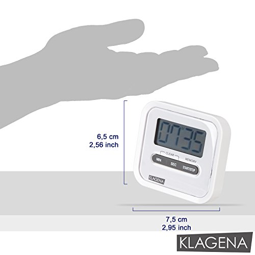 KLAGENA elektronischer Timer mit Stoppuhr, inkl. Magnet und Aufhängevorrichtung – 2 Jahre Geld-zurück-Garantie – Eieruhr/ Küchenuhr/ Kurzzeitmesser/ Countdownuhr – Batterie nicht im Lieferumfang - 3