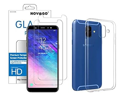 Novago Coquue compatible avec Samsung A6 (2018) SM-A600FN (Pack 2 en 1) Coque Souple Transparente et Solide Anti Choc +2 Films écran en Verre trempé résistant Anti Choc(Films Plus Petits Que l'écran)