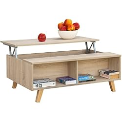 COMIFORT Mesa de Centro Elevable Moderna Mesita de Café Comedor o Salón, 100 X 65,6 X 38,1/48 (Roble Sonoma)