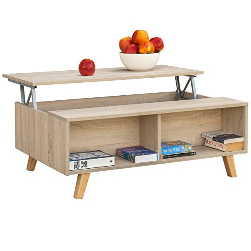 COMIFORT Mesa de Centro Elevable Moderna Mesita de Café Comedor o Salón, 100 X 65,6 X 38,1/48 (Roble Sonoma)