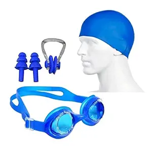 BK Professional Swimming Kit with Swim Caps, Nose Clip,Polycarbonate & Silicone Non-Slip Material on Glasses & Cap for Long Hair - Adults Men Women Boys Girls