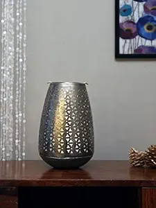 @home by Nilkamal Triangle Cutwork Oval Vase, Silver
