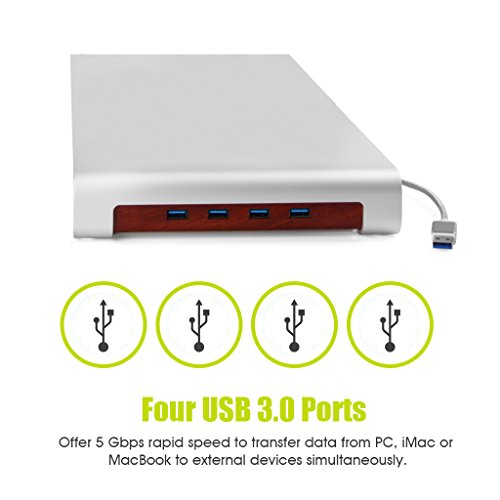 Suaoki Aluminium Monitorständer mit 4 USB-Anschluss / Bildschirmständer / Laptopständer / Bildschirmerhöher für Monitor / Laptop / iMac / MacBook / PC Display, 40*21*4,4 cm, Silber - 5