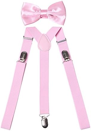 Agentle Mens Elastic Adjustable Trouser Braces Suspender Bow Tie Set Y Shape with Strong Clips (Pink)
