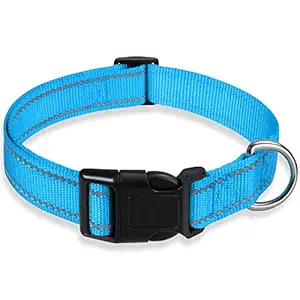 Reflective Dog Collar with Safety Locking Buckle, Adjustable Soft Neoprene Padded Breathable Nylon Pet Collar for Small Medium Large Dogs, Blue S