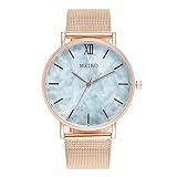 Damen Armbanduhr, LANSKIRT MEIBO Damen Casual Quarzuhren Edelstahl Marmor Uhr Analoge Armbanduhr (A)