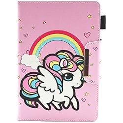 HereMore Funda para 9-10.1" Tablet, Folio Cubierta Carcasa Protección para iPad 2018, ASUS Zenpad 10, Lenovo TB-X103F/Tab 2 A10-30, Huawei MediaPad T3 T5 10/M5 Lite 10, Galaxy Tab A6 10.1, Unicornio