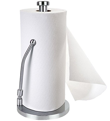 Preisvergleich Produktbild FAYOGOO Freistehender Papierhandtuchhalter, Vertikaler Stab Edelstahl-Gewebe Küchenrollenhalter mit rutschfester Hochleistungsbasis - 13,5 "x 7"