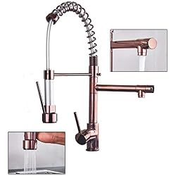 OEWFM Robinet Noir Rose Or Printemps Robinet De Cuisine Pull Down Évier De Cuisine Grue Double Bec Pivotant Mélangeur De Cuisine Robinet Mélangeur D'eau Chaude