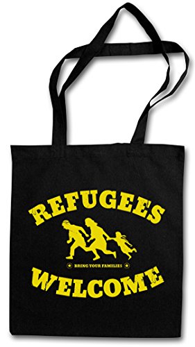 REFUGEES WELCOME HIPSTER BAG - Demo Pro Willkommen Flüchtlinge Links Asyl Die PDS Politik Linke Einkaufstasche Jutebeutel