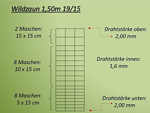 Wildzaun Forstzaun Weidezaun Drahtzaun Knotengeflecht 150cm hoch 4 verschiedene Zaunarten (150/19/15) - 2