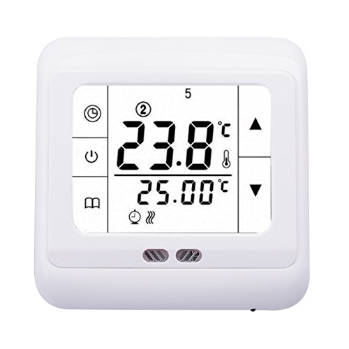 Digital Raumtemperaturregler Temperaturregler mit LCD Touchscreen Fußbodenheizung Heizung inkl. Bedienungsanleitung in deutsch und englisch (weiß)