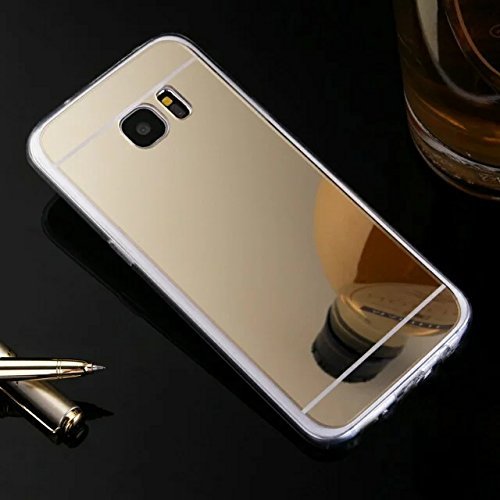 Galaxy S6 Edge Plus Hülle, Galaxy S6 Edge Plus Spiegel Hülle Mirror Case, Ukayfe Spiegel TPU Schutzhülle Silikon Handyhülle Tasche Case Cover für Samsung Galaxy S6 Edge Plus Gold Plating Silikon Schutzhülle Luxus Glänzend Shiny Kristall Strass Rahmen Slim TPU Handy Gehäuse Hülle Ultradünnen Weiche Soft TPU Telefon-Kasten Handyhülle Mirror Spiegelnd Make Up Protective Case Cover Bumper für Samsung Galaxy S6 Edge Plus – Bär Gold - 2