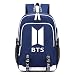 Produktbild Memoryee Unisex Schulrucksack Koreanisches Idol BTS Gedruckt Rucksack Laptop-Rucksack Multifunktionaler Daypack mit USB-Ladeanschluss Headset-Anschluss und 2 Linien Blau2