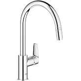 GROHE Start Edge 30550000 Kitchen Tap with Pull-Out Spout, Form C, 360&deg; Swivel, QuickFix Installation, Eco Flow Limiter, Chro