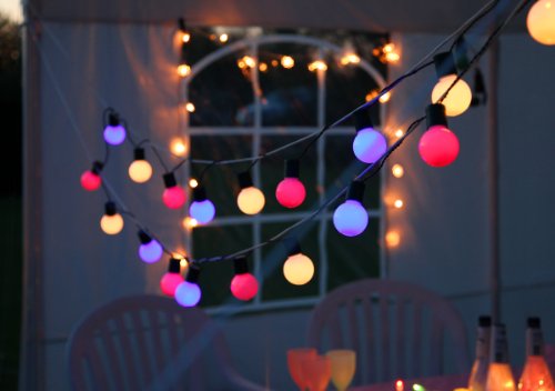 Outdoor – Lichterkette – Gesamtlänge über 10 Meter – Garten Balkon Terrasse Sonnenschirm Party – XL Beleuchtung – Angenehm heitere (aber nicht grelle) bunte Outdoor – Lichterkette mit 20 Lampen – Farbe : BUNT – sparsame LED Technik – inklusive Außen-Trafo, Gesamtlänge inklusive Zuleitung 1070 cm , für den Innen – und Aussen – Bereich geeignet – aus dem KAMACA-SHOP - 5