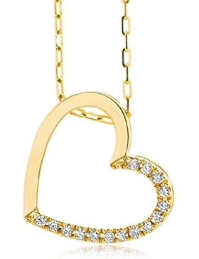 Orovi Damen Halskette mit Diamant herzkette GelbGold Kette 9 Karat (375) Brillanten 0.10crt, Goldkette mit 15...