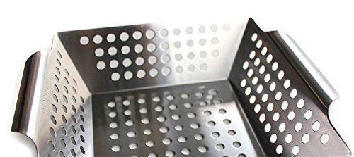 Santos Grillwok rechteckig breit rostfreier Edelstahl – Maße 30,5 x 30,5 x 5,7 cm – Grillkorb, Gemüsekorb, Grillschale - 5