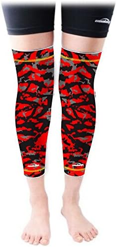 Knee Pads COOLOMG Pair(2 Pieces) Leg Support Elasticated Long Sleeves Honeycomb Foam Patella Protector Basketball Handball Roller Skating Printed Kids Adult Red L