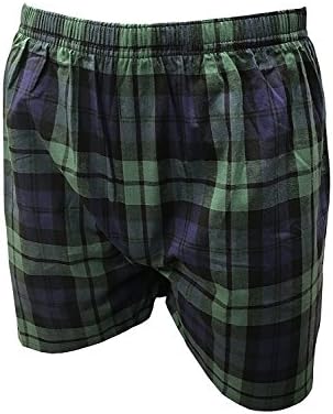 Thistle Mens Scottish Tartan Boxer Shorts - 100% Cotton (Large, Black Watch)
