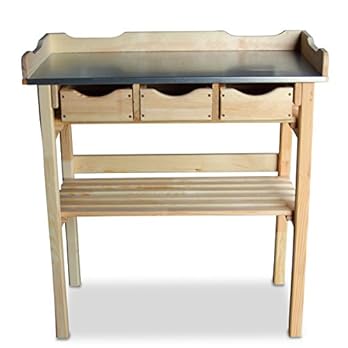 Pflanztisch Mit 3 Schubladen Aus Holz Zinkplatte Natur B78 X T38 X H82 Cm