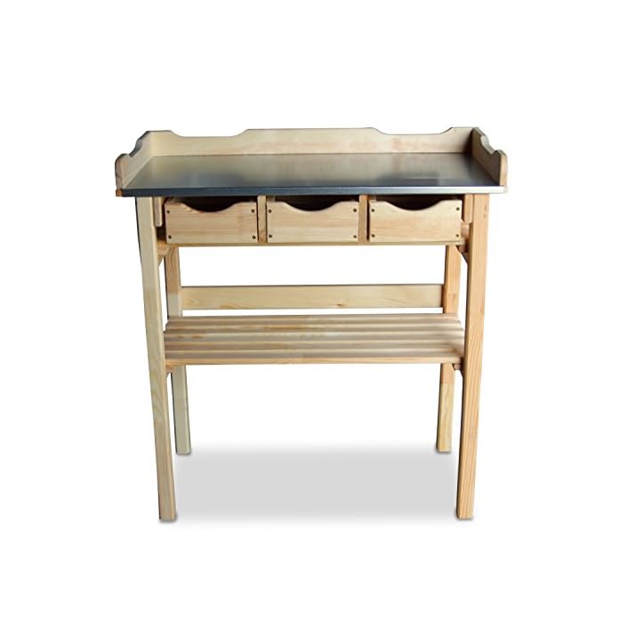 Pflanztisch Mit 3 Schubladen Aus Holz Zinkplatte Natur B78 X T38 X H82 Cm