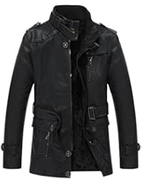 ZKOO Hombre Larga Chaqueta Abrigo de Imitación Piel Otoño e Invierno Moto Jacket Cazadora con Vellón Forrado Ajustado Rompevientos Caliente