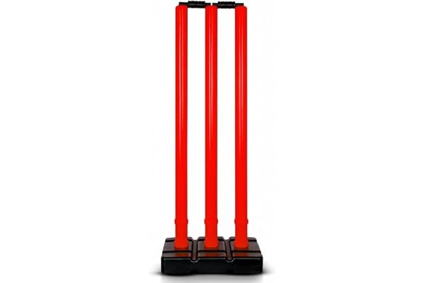 Bodyfit Heavy Cricket Stumps Red Plastic Wickets Set with 3 Stumps + 2 Bails + 1 Stand Full Size Wickets for Cricket Ground, Tournament Wicket,Simp Red.
