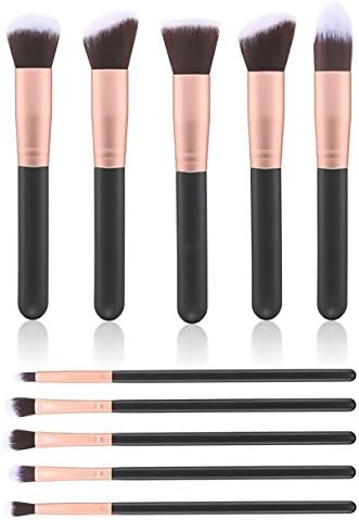 Premium Kabuki Makeup Brush Cosmetic Set 10pc Kit Foundation Eyeshadow Powder (Black)