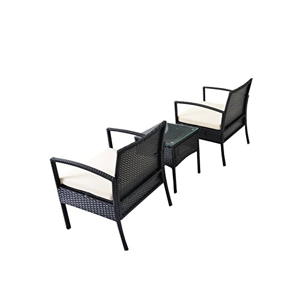 EBS 3 Piece Rattan Wicker Patio Garden Lawn Furniture Outdoor / Indoor Complete Set with Coffee Table + Chairs Set for 2 - Black PE - Image 8