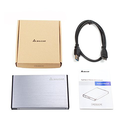 Salcar Aluminium Externes 2,5 Zoll Festplattengehäuse mit SATA 3 USB 3.0 Kabel SATA I/II/III 2.5″ HDD SSD Gehäuse Alugehäuse (Silber) - 7