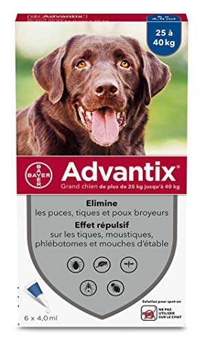 ADVANTIX Grand Chien - Anti-Puces et Anti-Tiques - 25-40KG - 6 Pipettes