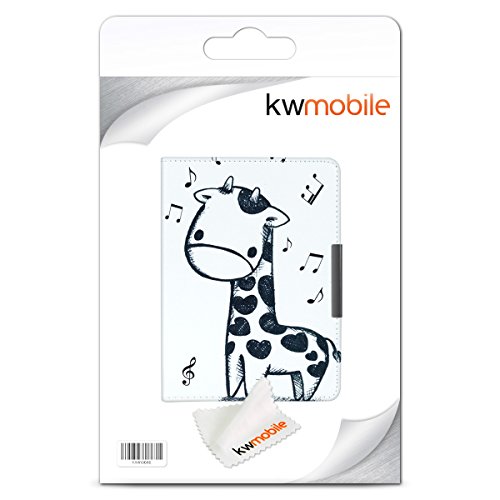 kwmobile Hülle für Tolino Vision 1 / 2 / 3 / 4 HD – Flipcover Case eReader Schutzhülle – Bookstyle Klapphülle Giraffe Comic Design Schwarz Weiß - 7