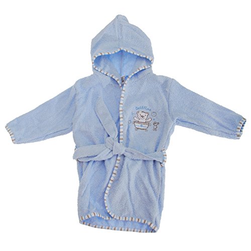 Baby Unisex Hooded Teddy Bear Bathtime Robe / Dressing Gown (12-18 Months) (Blue)