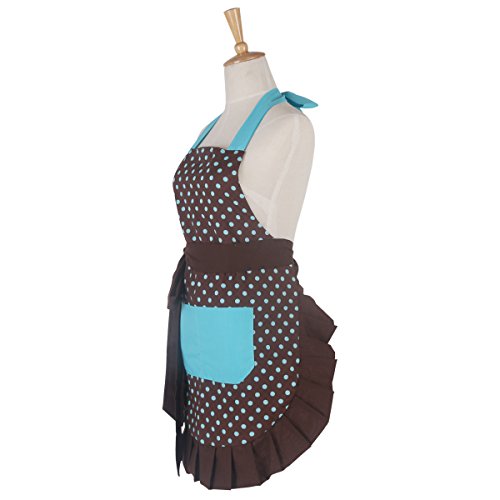 G2Plus Schön Frau Schürze Baumwolle Blumenmuster Küchenschürze Modische Apron mit Taschen zum Kochen oder Backen (Braun) - 2