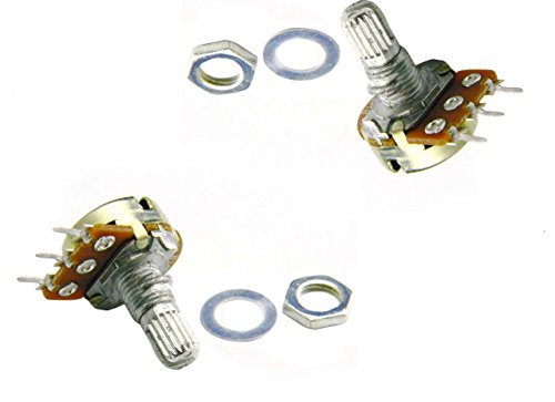 ProTechTrader1k ohm potentiometer (2pcs) - linear taper rotary panel pot - b1k 16mm (~5/8 in) top knurled shaft adjustable variable resistor 1 kilohm (0-1000 ohms resistance)