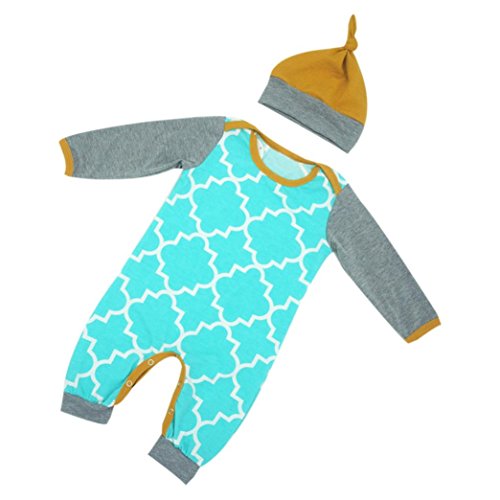 Kolylong Fashion Kids Infant Baby Boys Girls Long Sleeve Romper+Hat Outfits Clothes (9M)