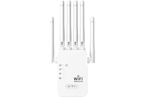 LEWAKERT Répéteur WiFi,Extender WiFi, Amplificateur WiFi 1200Mbps Double Bande 5GHz/2.4GHz, Repeteur WiFi 6 Antennes, 2 Ports LAN, WiFi Extender Compatible avec Toutes Les Box Internet, Configuration Facile