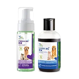 Natural Remedies Fresh Me Up Mild Waterless Foam Cleanser (140 ml) & Lush Me Up Mild Anti-Hairfall Shampoo (90 ml) for Dogs, Cats and Pups of All Breeds (Combo Pack of 2)