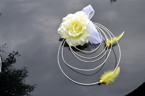 Autoschmuck Rattan Feder Autodeko Hochzeit Dekor Verschiedene Variante Komplett (Gelb, Basis) - 3